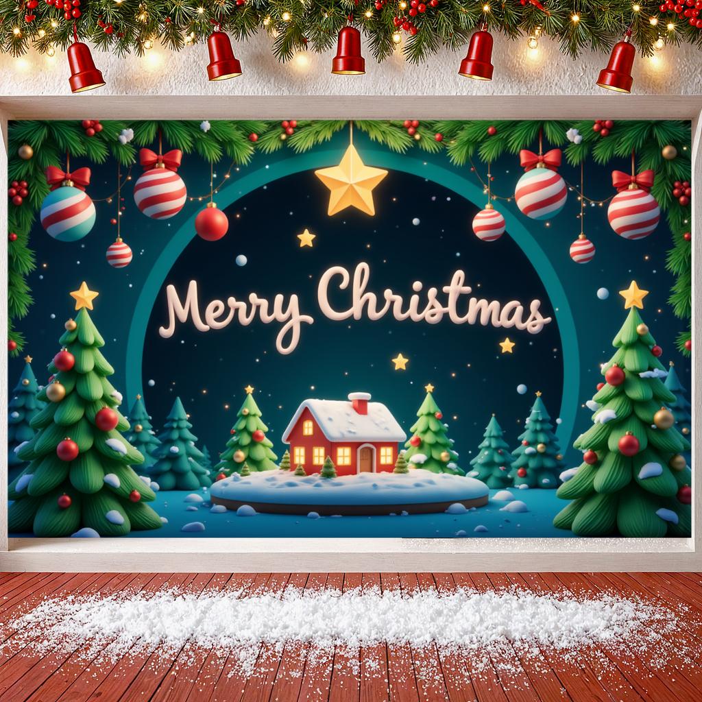 Christmas Event Banner Green Pine Branches Xmas Backdrop Holiday Celebration Background Festive Lights Holiday Background