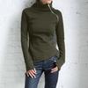 Yingzihua- Women Solid Blouse Long Sleeve Pullover Turtleneck Zipper Sweatshirt Tops