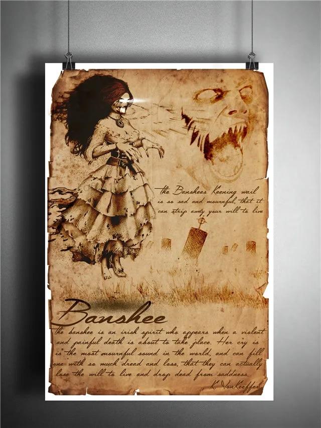 

Винтажный магический ужас, вампир, мифический монстр, сексуальный плакат с девушкой-дьяволом, оборотень, колдовство, холст, плакат, настенная художественная роспись, Декор комнаты, без рамки 21*30cm