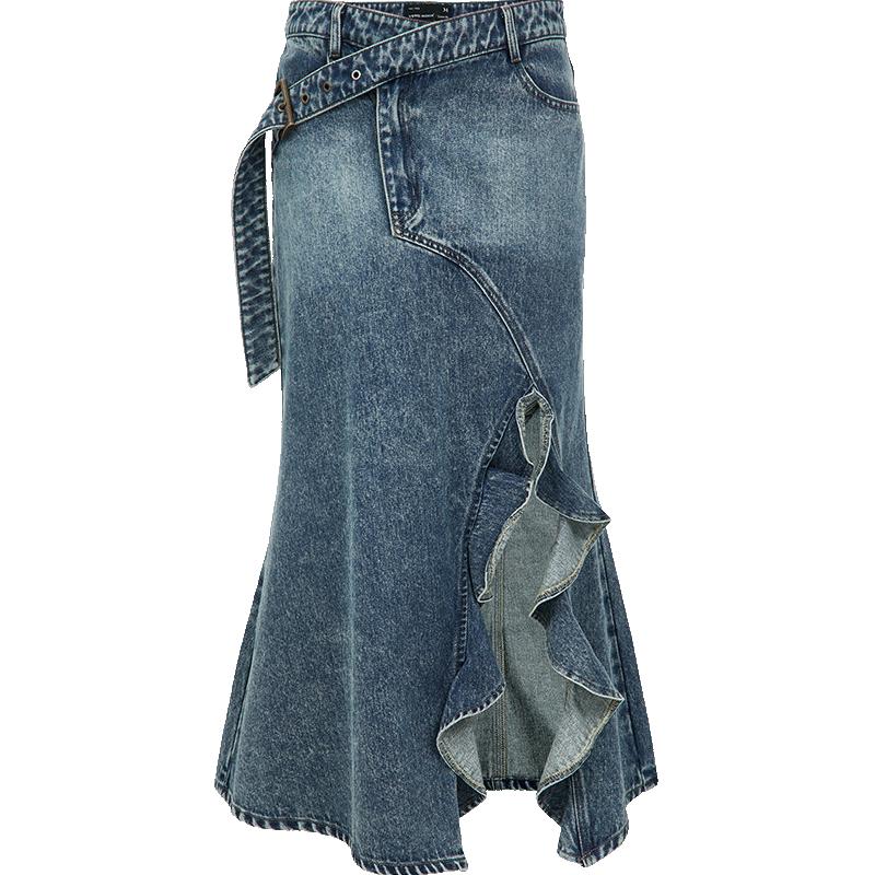 

Жіноча асиметрична джинсова міді-спідниця з воланами VEROMODA L