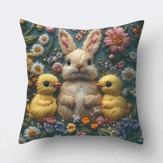 Easter Bunny Pillowcase Imitation Embroidery Lamb And Chick Print Pillowcase Farmhouse Throw Pillow Cover for Parties Living Room Couch Sofa Decor