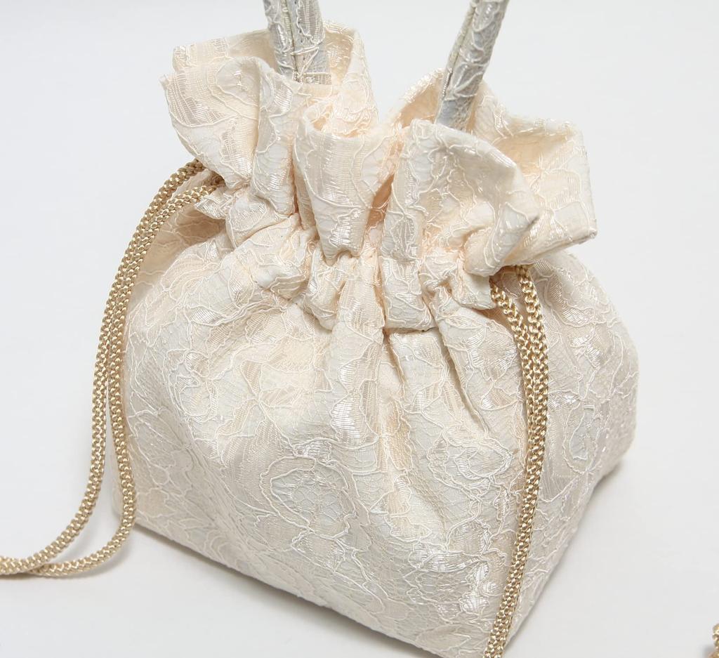 [Hasegawa] Lace Drawstring Bag with Handle, Suitable for Japanese Clothing, Kimono, and Yukata, Made In Japan (beige)