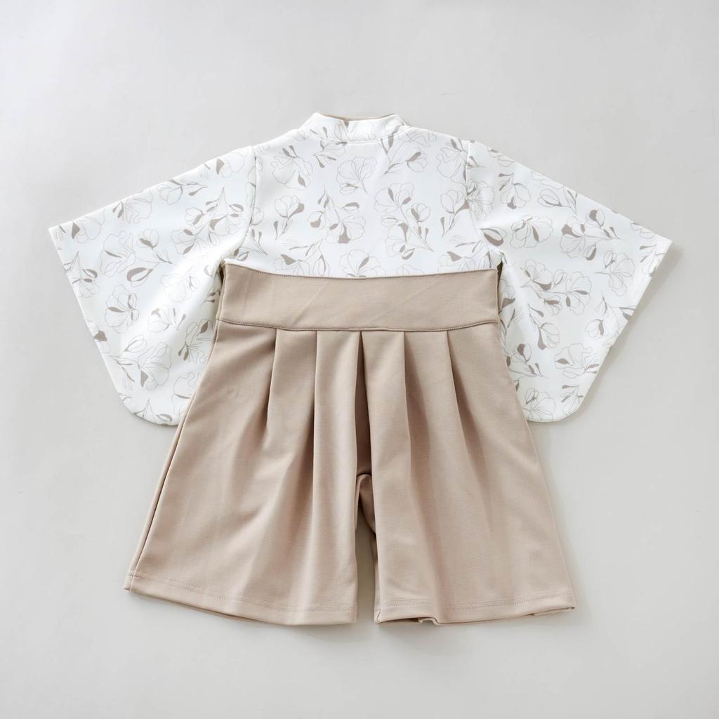 EMOKA Baby Kimono Romper with Hakama (80cm, Greige/Poppy)