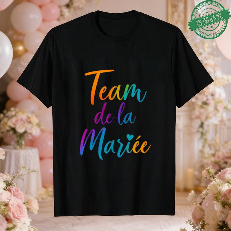 French Women Future Bride Team T-Shirts Colorful Heart Print Short Sleeve Tees for Bachelorette EVJF Party Bridal Wedding Squad