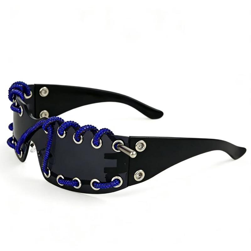 Cyberpunk Y2K Frameless Punk Flash Diamond Sunglasses Metal Ring Rivet Retro Futuristic Party Sunglasses