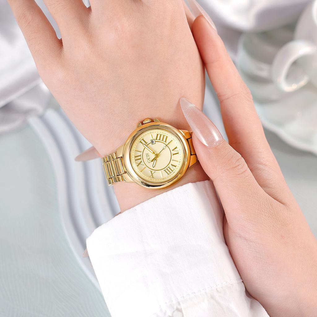 Small Disc Vintage Roman Steel Belt Watch Ladies Premium Calendar Window Luxury Quartz Watch