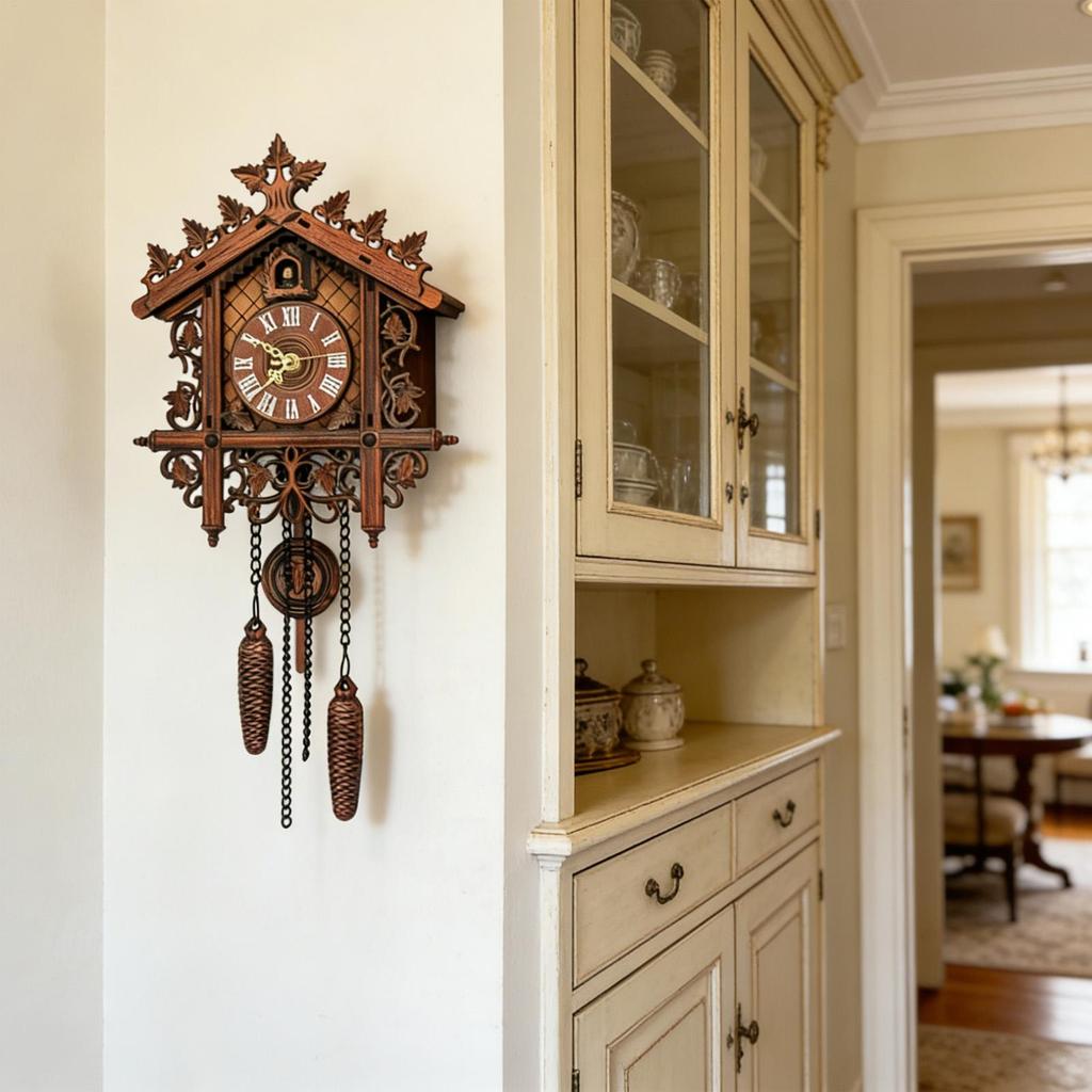 Vintage Wall Clock Wooden Battery Operated Retro Hourly Chimes Decorative Home Decor for Bedroom Living Room Study Wall Clock