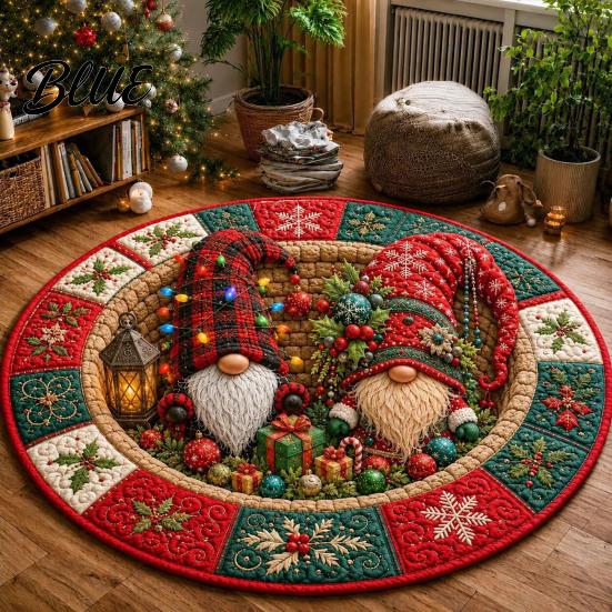 Decorative Holiday Floor Covering Round Christmas 3D Rug Optical Illusion Area Santa Gnome Rug for Living Room Entrance Pattern Non-slip Mat