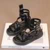 Girls Summer Gladiator Sandals with Side Zippers Metal Buckles Deco Cool Fashion 2024 Summer Brand New Kids Beach Shoes High-top