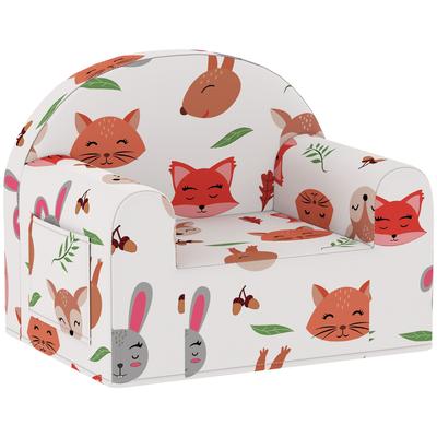 Children's Armchair with Fox Print Sofa for Children 18-36 Months with Removable Cover and Pocket 54x40x43 Cm White