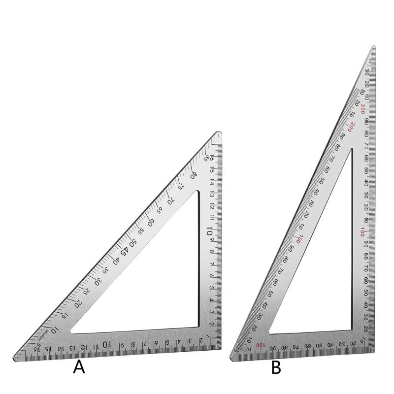 Stainless Steel Triangular Ruler Drawing Triangle Double Side Scale and 2mm Thickness for Woodworking Measuring