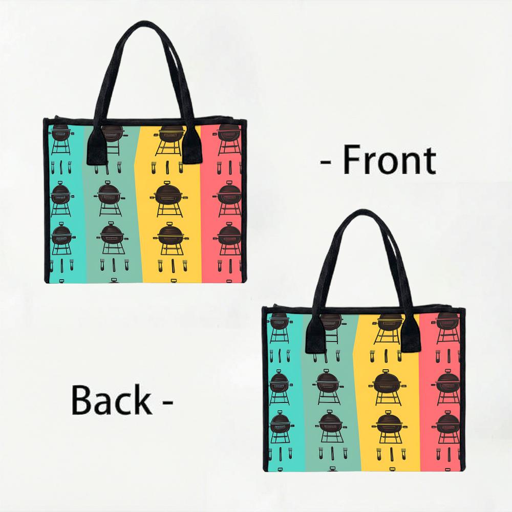 Colorful Grill Pattern Tote Bag Large Casual Daily Handbag Lightweight Reusable Shopping Bag for Outdoor Picnic