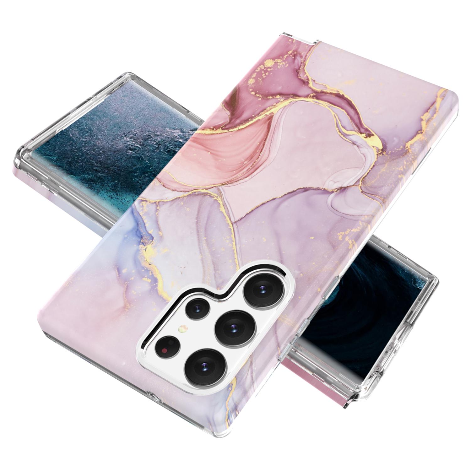 

For Samsung Galaxy S23 Ultra GW18 IMD Marble Pattern Back Cover PC+TPU Shockproof Mobile Phone Case Style F