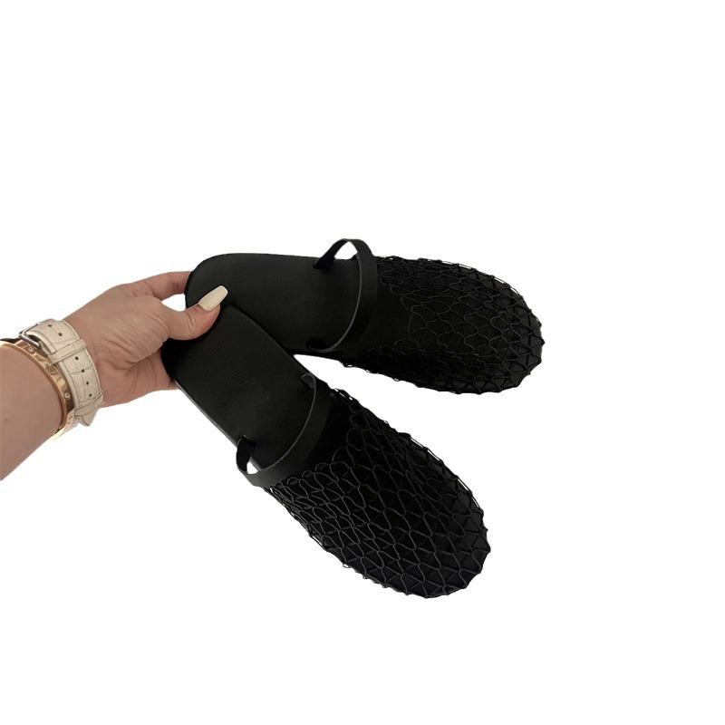 Niche Pure Original Woven Fishing Net Bag Head Sandals Women's Hollow Breathable Flat Shoes