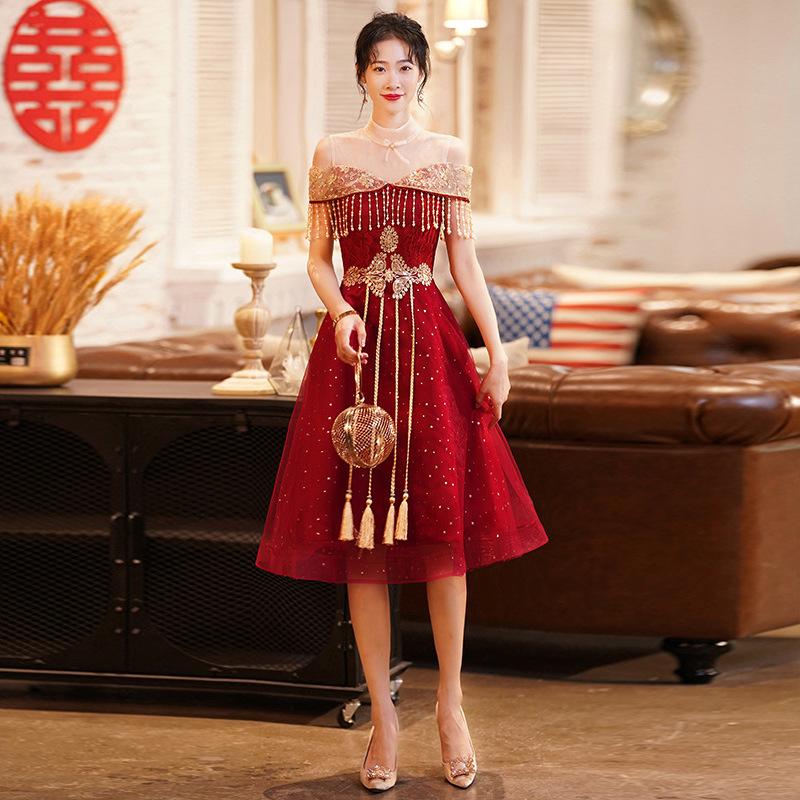 Toast Bride 1011 Summer New Red Large Size Long Tassel Wedding Return Engagement Dress Women
