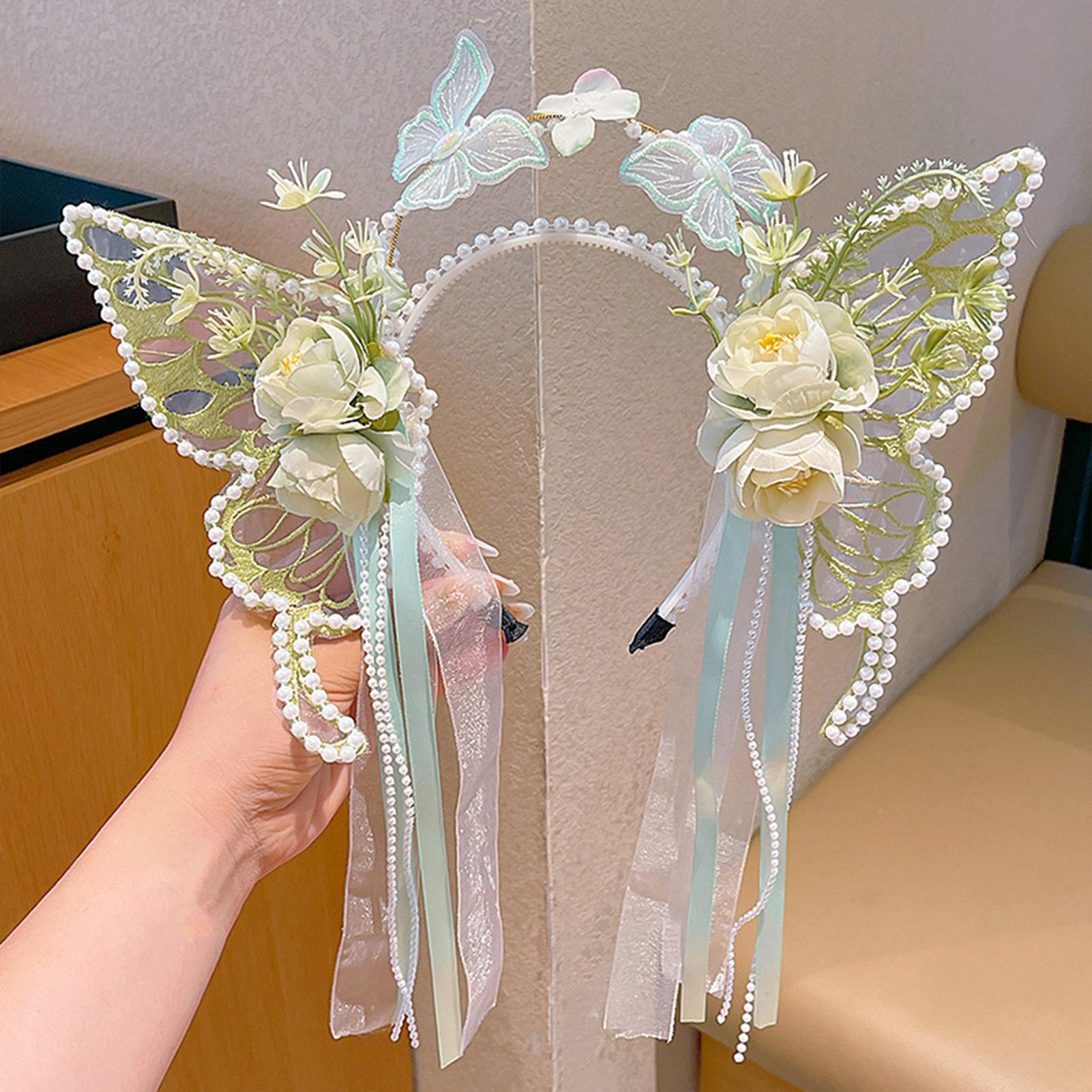 

Сказочный цветочный ободок для волос для детей, милый элемент бабочки, кисточка, корона для волос, аксессуары для волос для девочек для художественной фотографии, обруч для волос зелёный