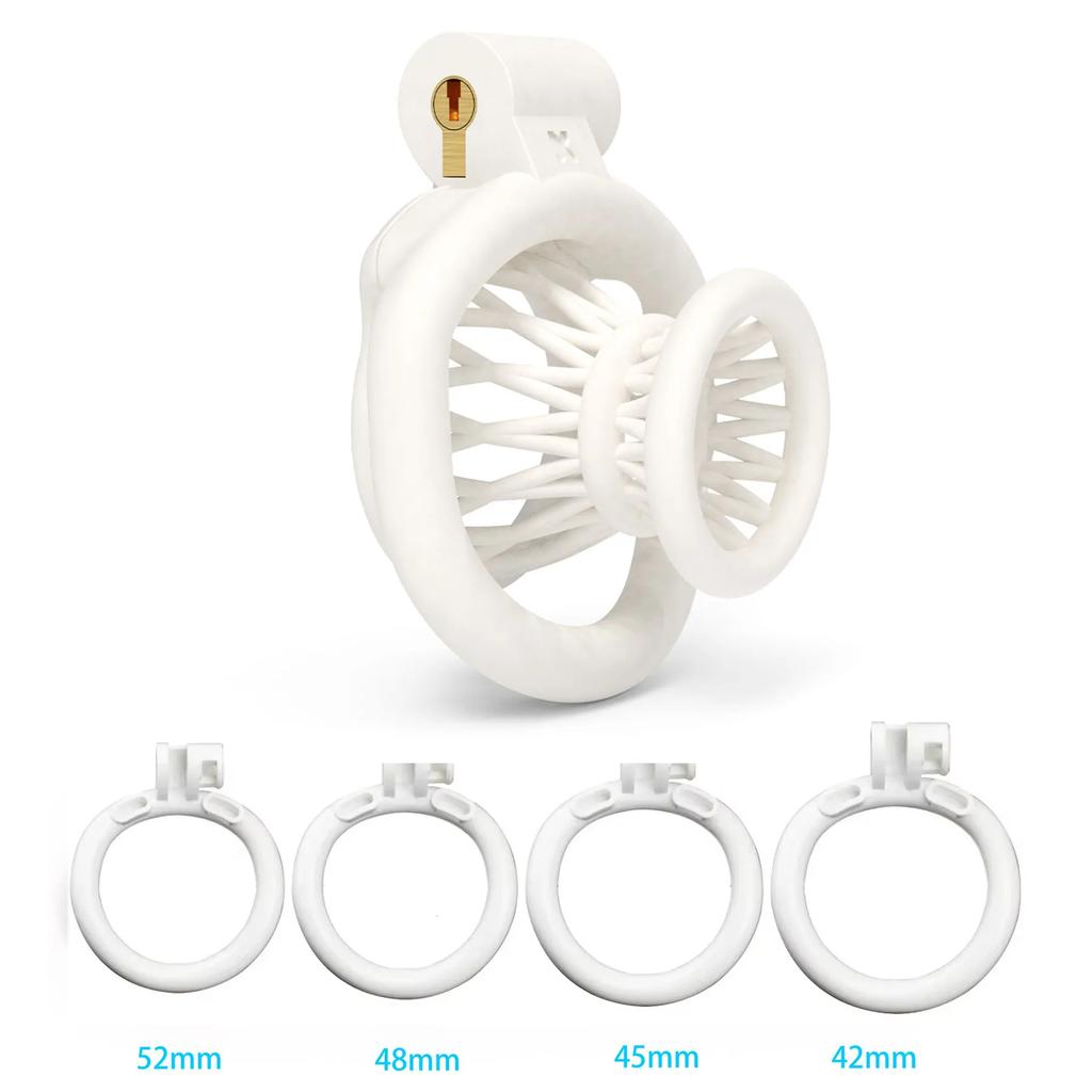 Male Chastity Lock Anti-Cheating Cock Cage with 4 Rings for A Belt of Fidelity Feminization Negative Inverted Chastity Sex Toy