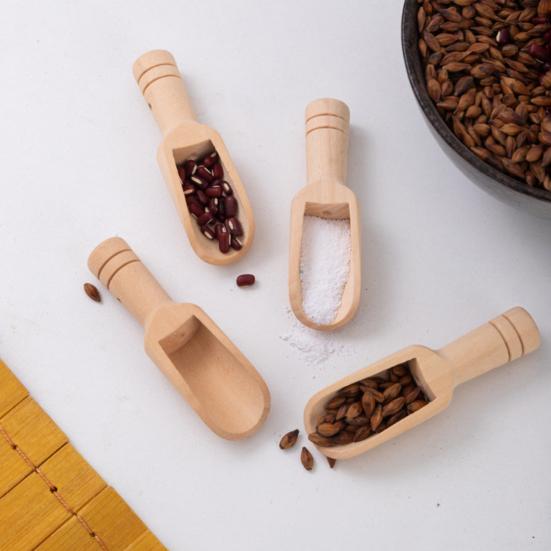 Wooden Bath Salt Spoon Natural Wood Multifunctional Scoop Ergonomic Handle Beech Kitchen Spoon for
