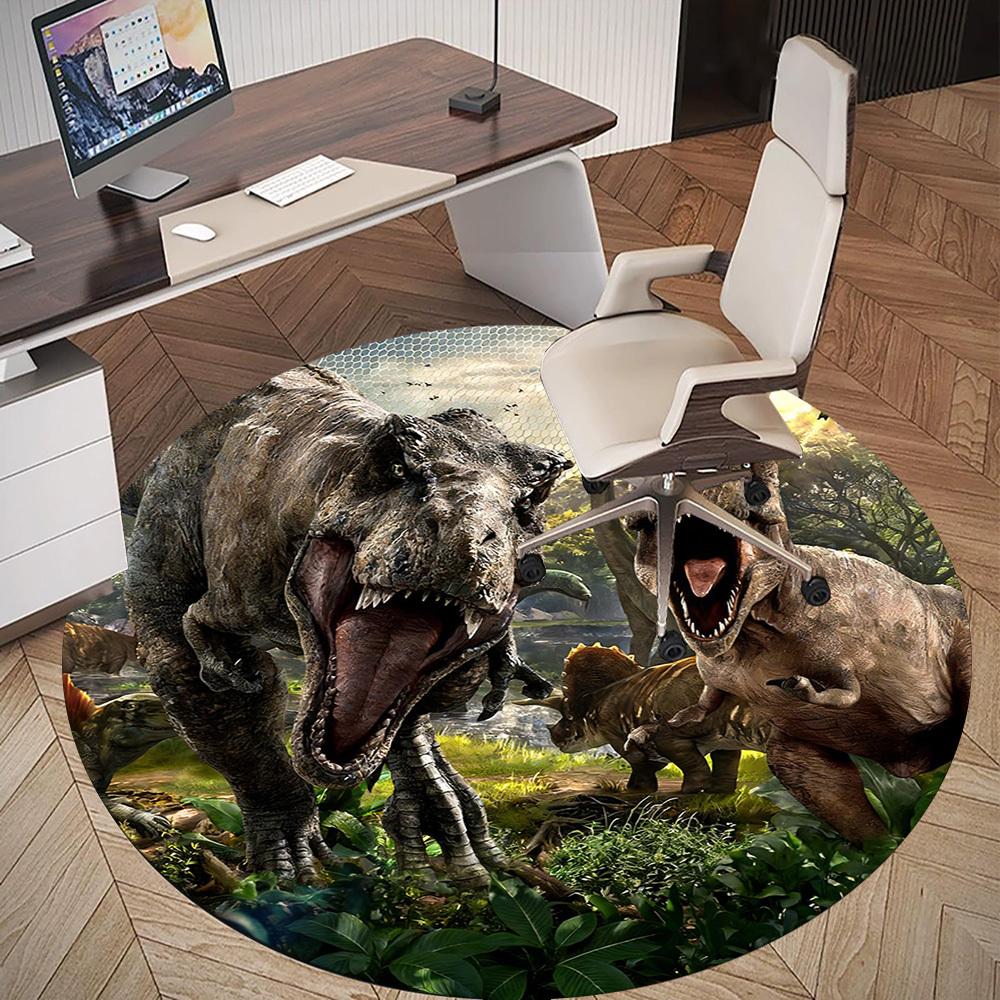 1pc Dinosaur Prehistoric Round Chair mat office Area Rug - Non-Slip, Floor Mat for Office, Bedroom, and Indoor Decor p127188