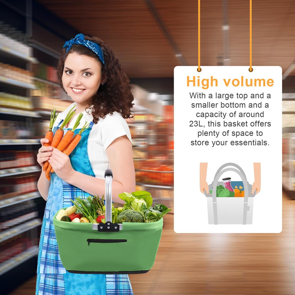 23L Portable Outdoor Picnic Basket 600D Oxford Cloth Home Toiletry Storage Collapsible Shopping Basket for Travel Picnic Shoppin