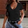 Womens Short Sleeve V Neck T Shirt with Pocket Casual Basic Loose Fit Tee Soft Lightweight Fabric Top