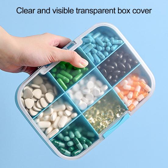 Yousheng Pill Box 9 Compartments Moisture-proof Large Capacity Transparent Design Pill Organizer for Home Travel