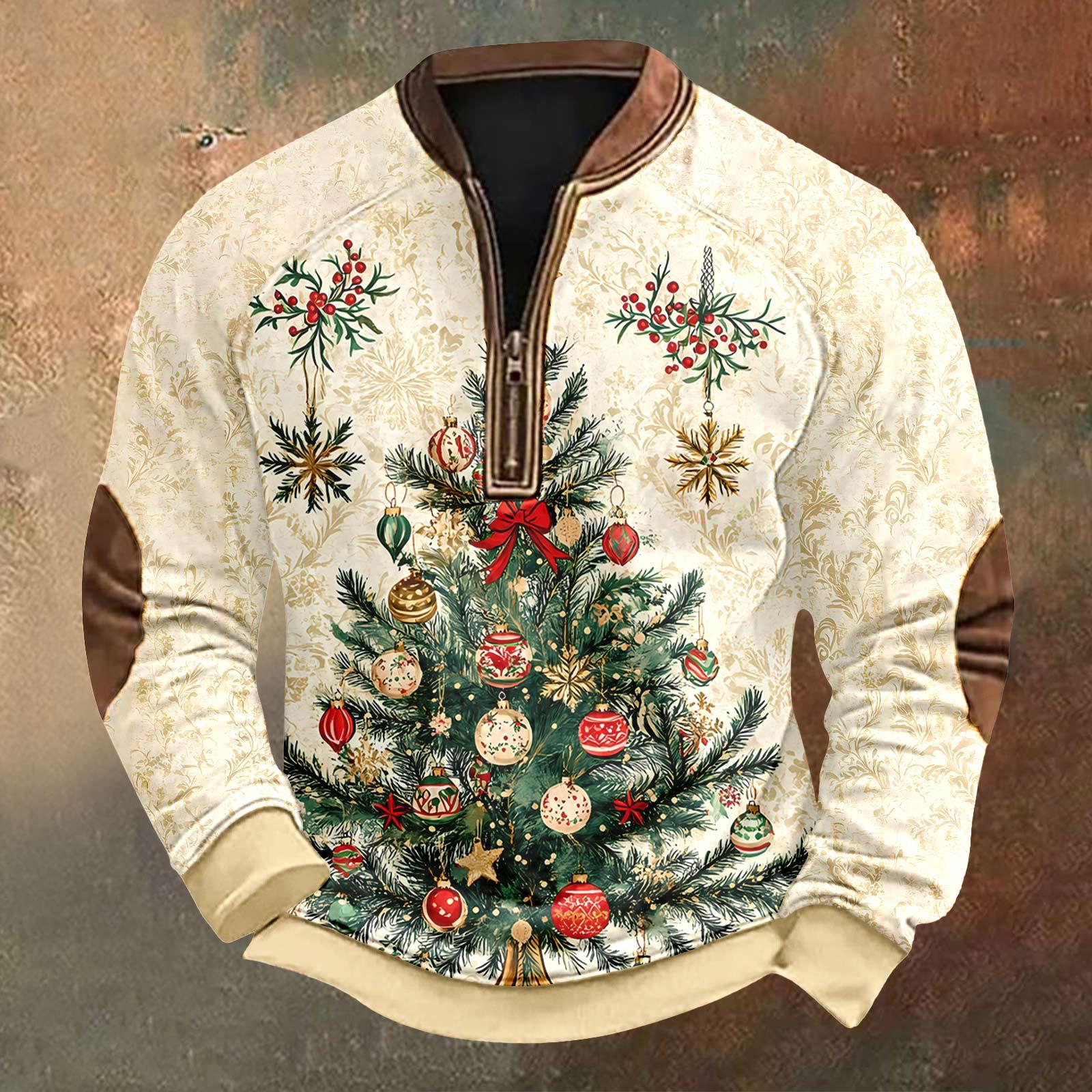 Мужская рождественская ретро-повседневная толстовка на молнии L бежевый 2913₽