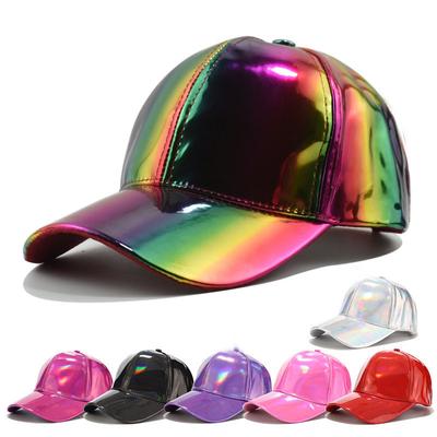 Unisex PU Leather Laser Style Baseball Cap Street Hip Hop Hat Men Women Dazzling Colors Y2K Cap