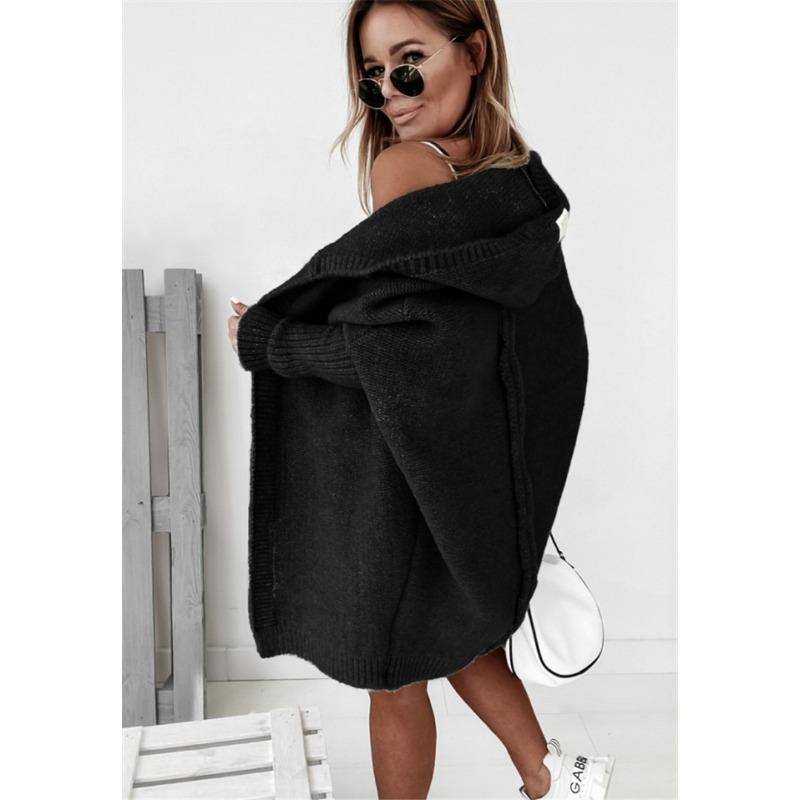 Hooded Knit Temperament Commuter Bat Shape Soft Loose Back Splicing Sweater