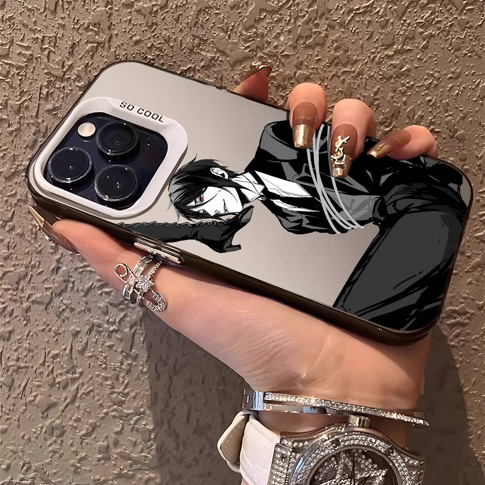 Black Butler Phone Case For iPhone 16 15 14 13 12 11 Plus Pro Max multicolor Aurora laser Shockproof Funda Cover