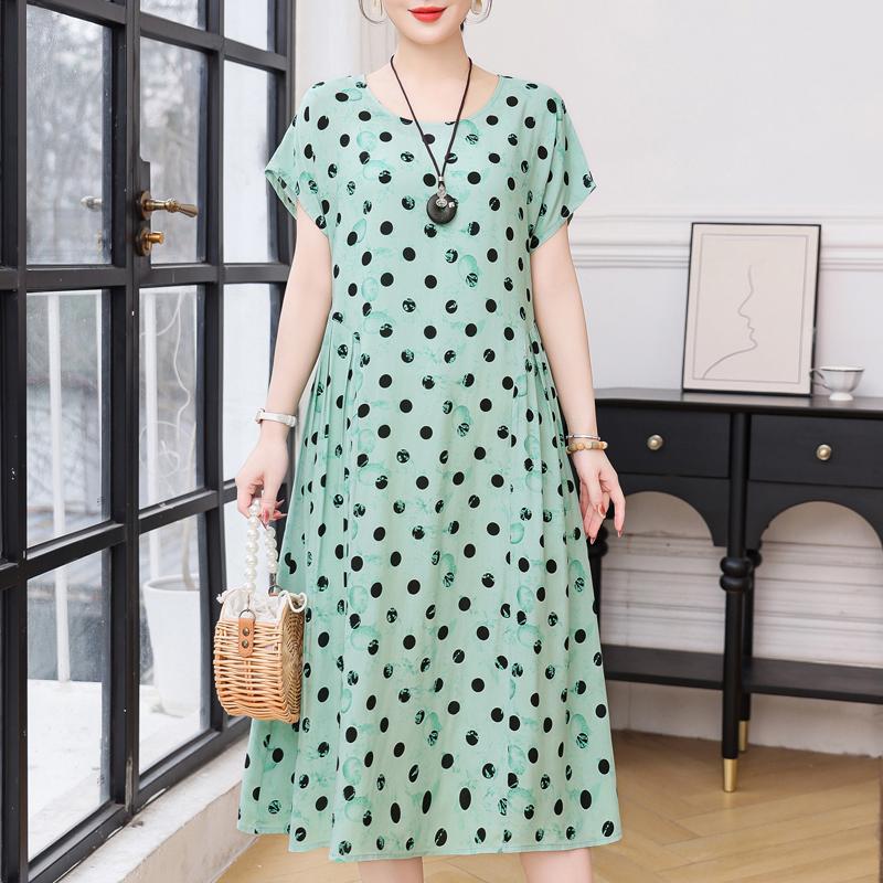 Plus Size Elegant Women Dresses Summer Vintage Clothes Short Sleeve Casual Long Dress