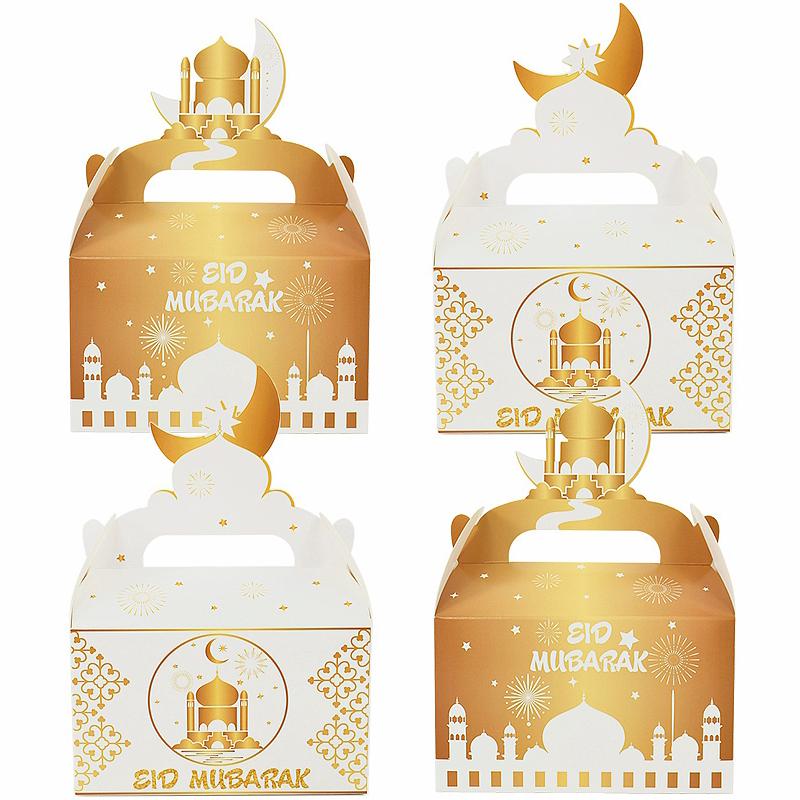 20/4Pcs EID Mubarak Gift Box Ramadan Mubarak Biscuit Candy Snack Packaging Box Bag Supplies 2025 Islamic Muslim Party Decoration