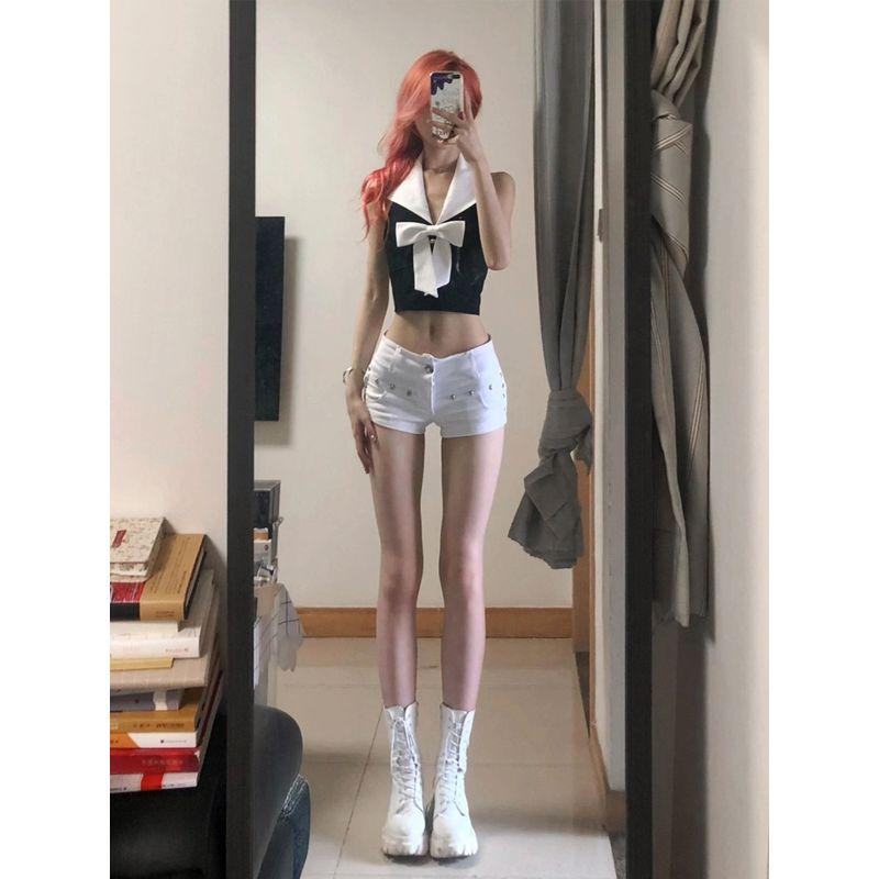

American Style Sexy Low Waist Super Short Shorts Women s Summer Y2g Hot Pants Fashion Sexy Rivets White Sheath Denim White shorts S [Suggested 35.00 kg-42.50 kg]]