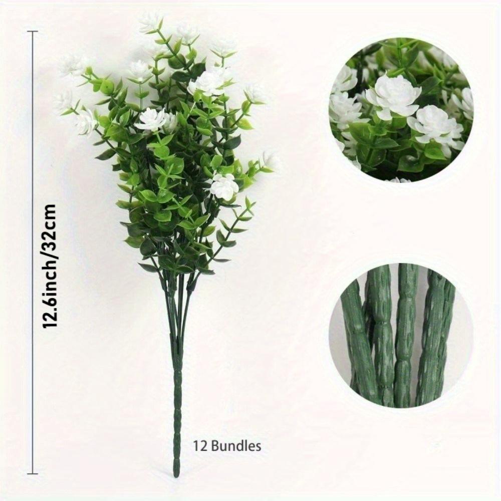 12 Bundles White Artificial Flowers - for Indoor/Outdoor Decor, Home Garden Fireplace Decoration, Lush Greenery Decor, Artificial Outdoor Flowers