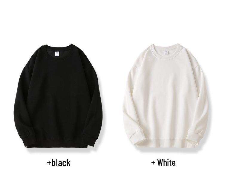 2025 Winter Men's Pure Color Cotton Round Neck Hoodie - Trendy Couple Youth Pullover with Print