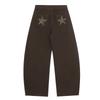 Unisex Streetwear Loose Fit Cotton Trousers With Star Detail - Black Coffee Color Straight Leg Casual Pants