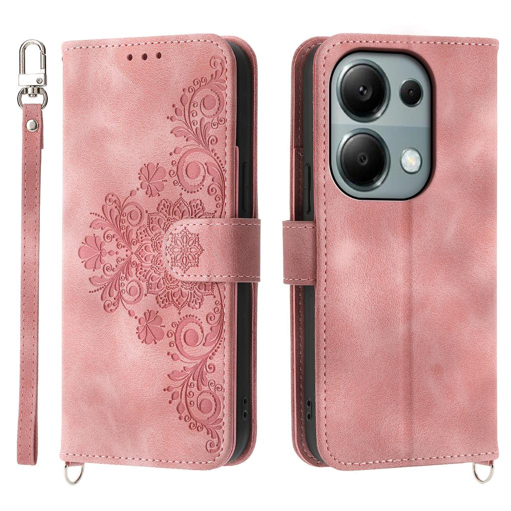 For Xiaomi Redmi Note 13 Pro 4G/Poco M6 Pro 4G Case Flower Pattern Skin-touch Phone Cover with 2 Straps
