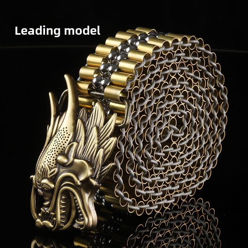 Men s belt, 304 stainless steel belt, solid brass smooth buckle, steel ball waist chain 105cm