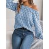 Autumn/Winter Women's Knitted Sweater Casual Feather-Patterned Openwork Off-the-Shoulder Sweater Featuring Bell Sleeves