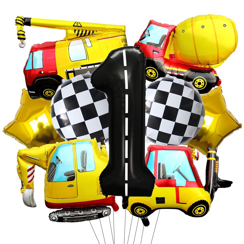 9 Pcs 1set Engineering Theme Foil Balloons With 40Inch Number Birthday Party Ballon Construction Vehicle Tractor Car Balloons