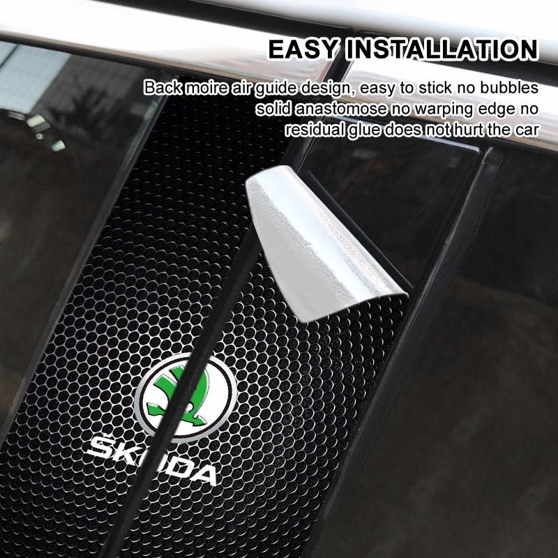 2 Stück Auto-Logo Mittelsäule Schutzfolie Kratzschutz Aufkleber Abziehbild Für Skoda Octavia Superb Rapid Kodiaq Karoq Fabia Kamiq Roomster Citigo