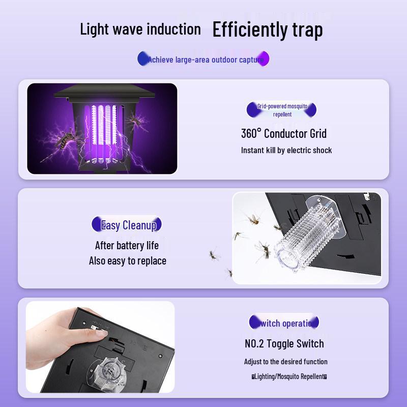 Outdoor Solar Mosquito Killer Lamp - Waterproof Electric Shock Repellent for Garden, Courtyard, and Lawn