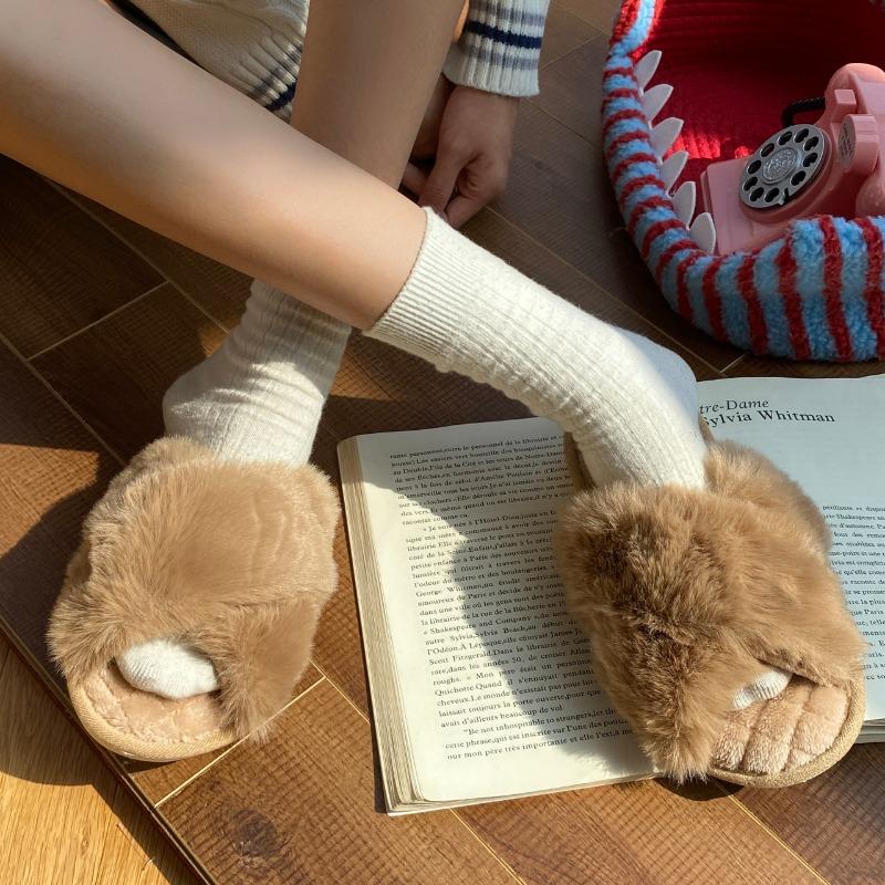 Fashion New Casual Fluffy Slippers Women Flats Fashion Popular Plush Winter Designer Shoes Home Elegant Platform Slippers Open Toe Shoes