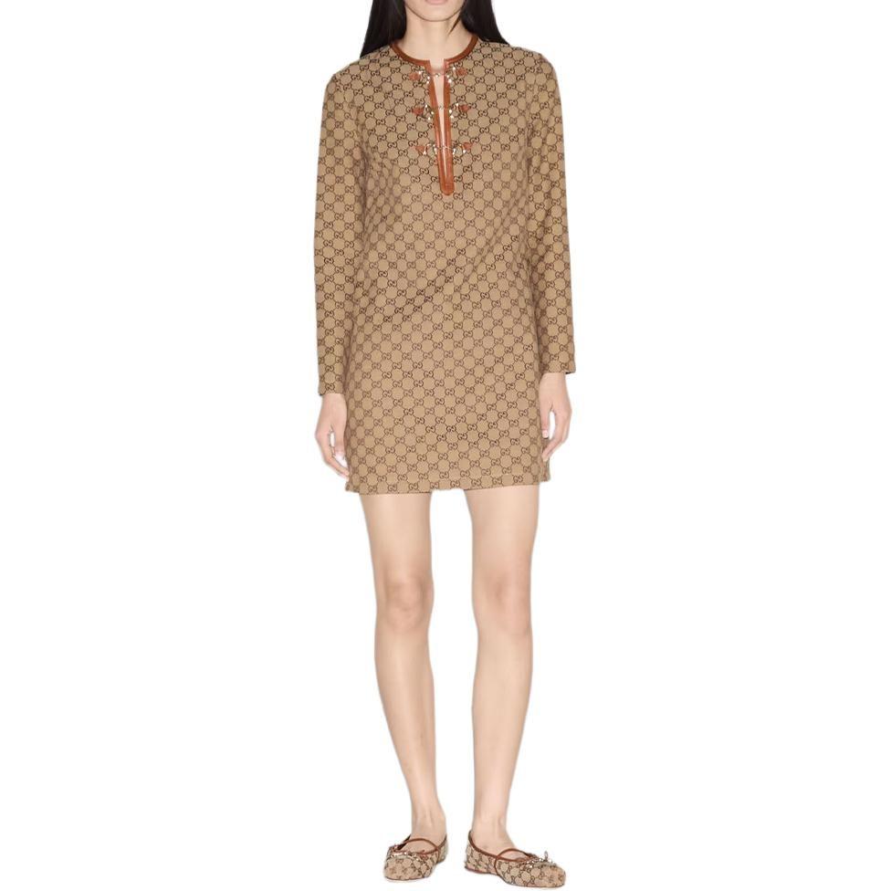 GUCCI Monogrammed Long Sleeve Mini Dress 820404-Z8BZA-2190