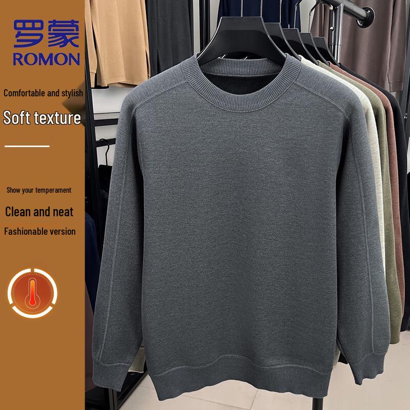 ROMON Men's Crew Neck Long Sleeve Knit Sweater