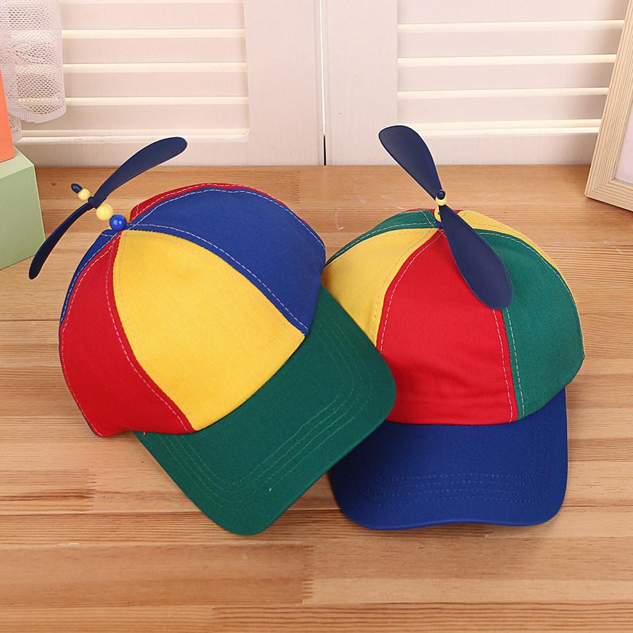 Baseball Cap with Bamboo Dragonfly Propeller Color Block Cute Cartoon Sun Hat UV Protection Summer Outdoor Casual Peaked Cap