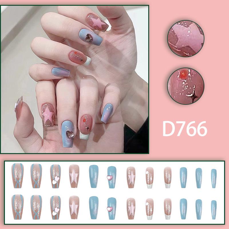 Sparkly Rhinestone Pink & Blue Star Heart Nail Stickers