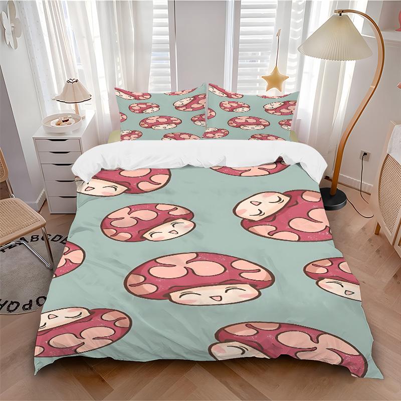 

3pcs bedding set Cartoon Mushroom Includes 1 Comforter + 2 Pillowcases, Without Pillow Inserts, Soft Comfortable, Lightweight Breathable001 135x200cm
