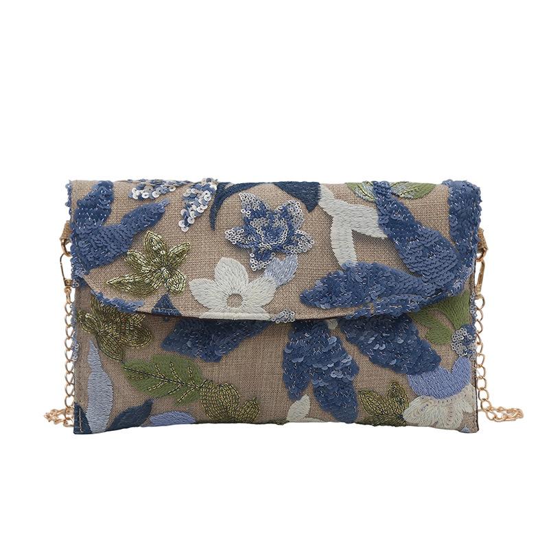 

New Chinese style straw woven flower bag women s 2025 new versatile chain shoulder messenger bag envelope bag синий