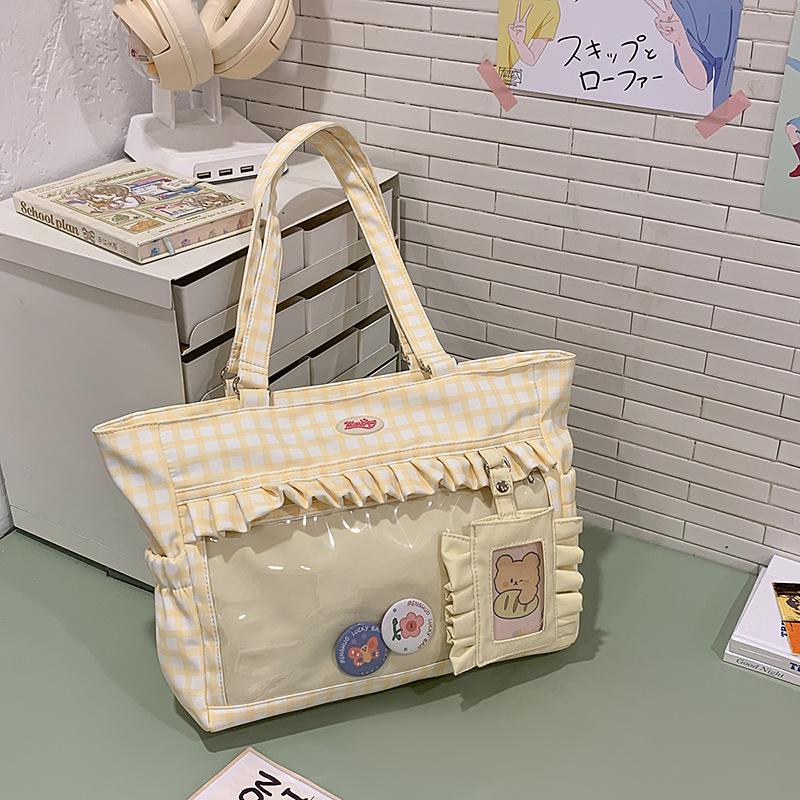 Japanese Girl Style Versatile Transparent One Shoulder Student Bag Small Fresh Pain Bag Large Capacity Student Style Class Bag